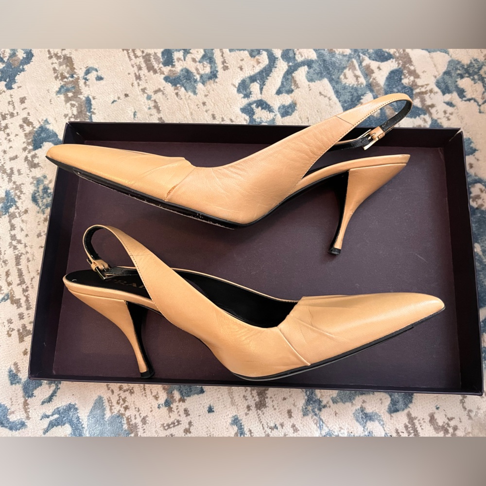 Camel leather Prada heels